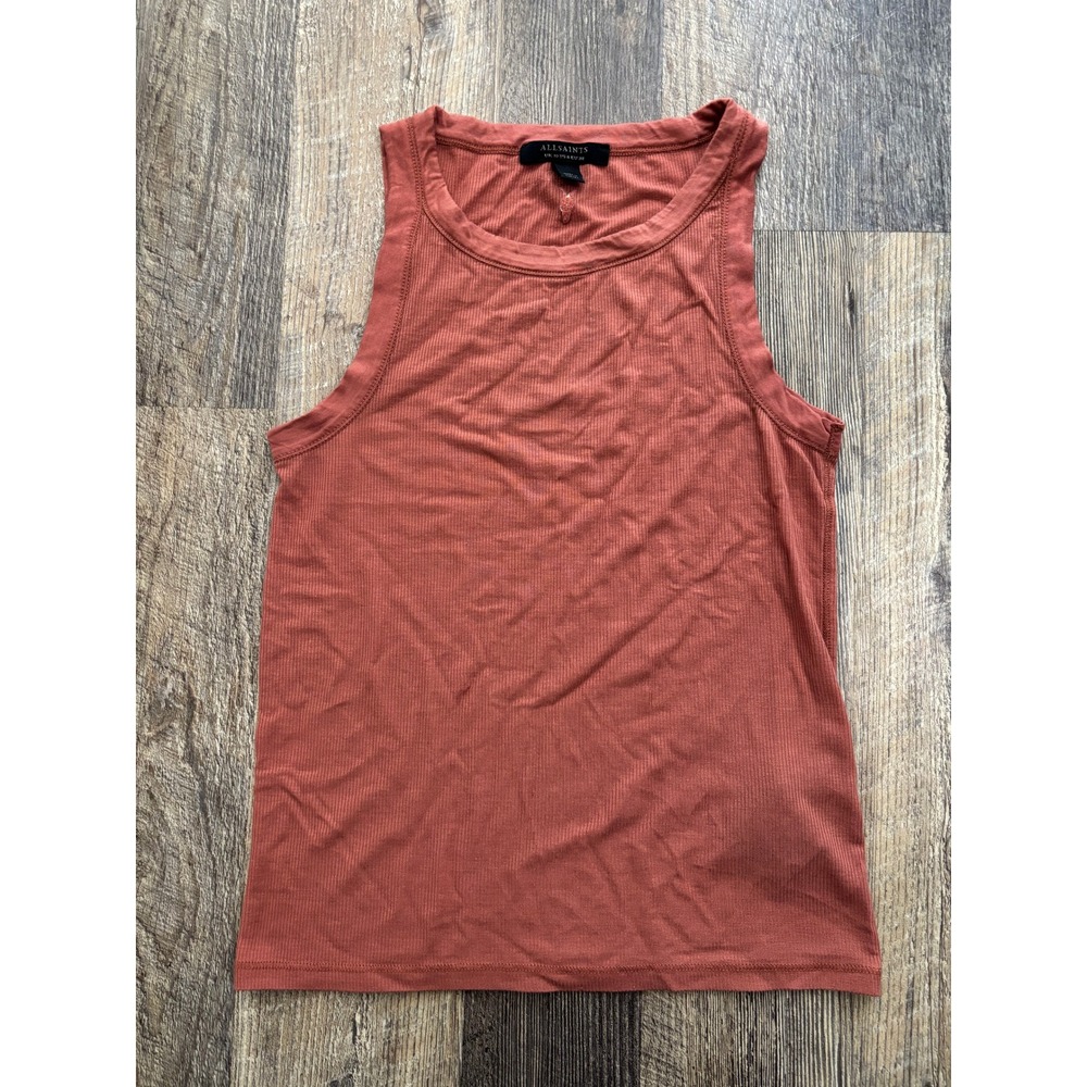 AllSaints Womens Rust Terracotta Ribbed Tencel Tank Top Size US 6 UK 10 EU 38